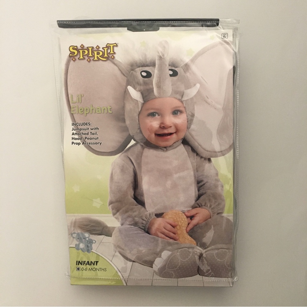 Lil' Elephant 0-6M Infant Costume Soft Gray Plush Jumpsuit & Hood Halloween Baby
